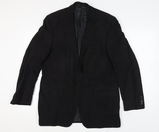 Jaeger Men's Black Blazer 42L Long Two-Button Jacket