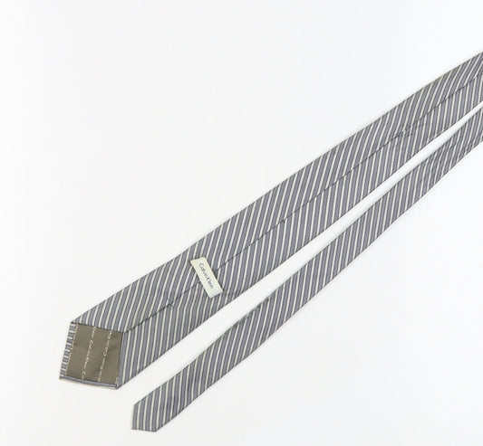 Calvin Klein Men's Grey Silk Striped Tie, One Size