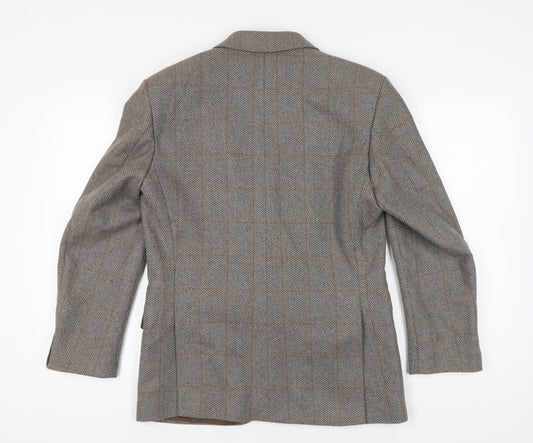 Greenwoods Men's Grey Tweed Blazer, 40R Herringbone, Vintage