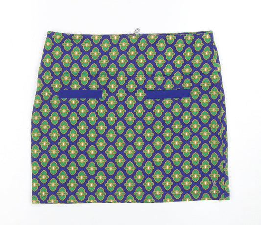 White Stuff Women's Blue Geometric Pencil Skirt S