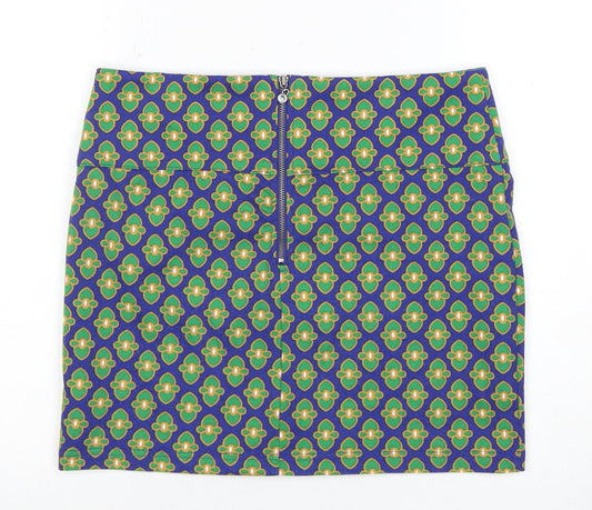 White Stuff Women's Blue Geometric Pencil Skirt S