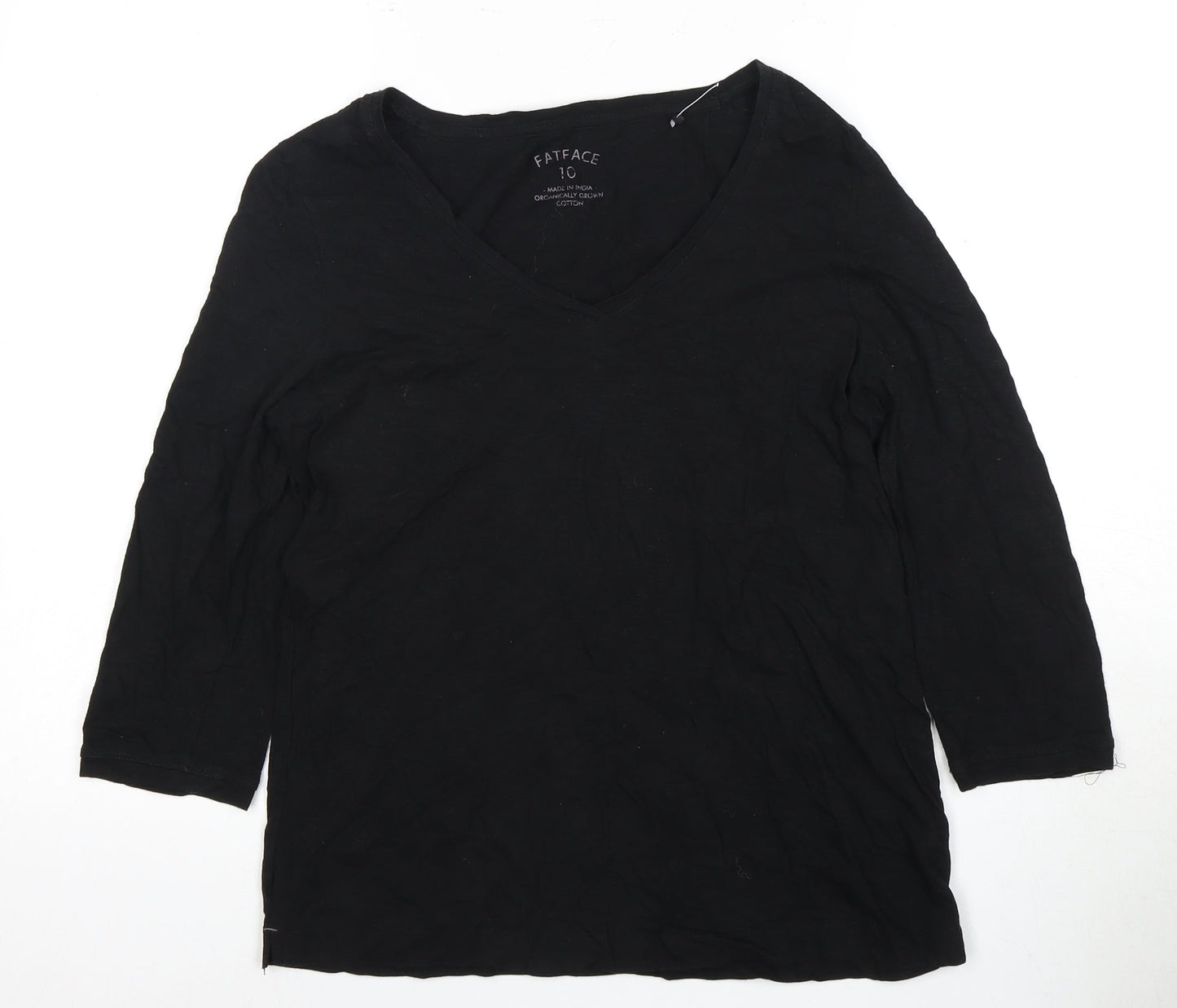 FatFace Women's Black V-Neck Top, Size 10, 3/4 Sleeve