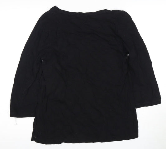 FatFace Women's Black V-Neck Top, Size 10, 3/4 Sleeve
