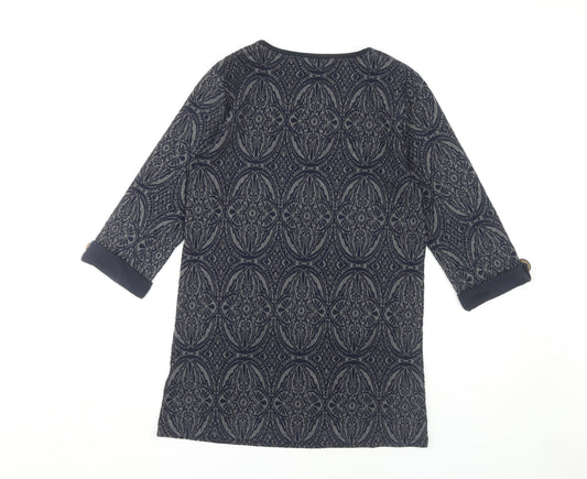 Lakeland Women's Blue Geometric Shift Dress, S, 3/4 Sleeve