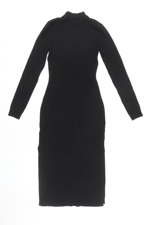 Kangol Women's Black Midi Long Sleeve High Neck Sheath Dress