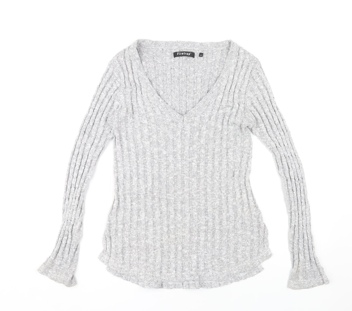 Firetrap Women's Grey V-Neck Pullover Jumper Size 12
