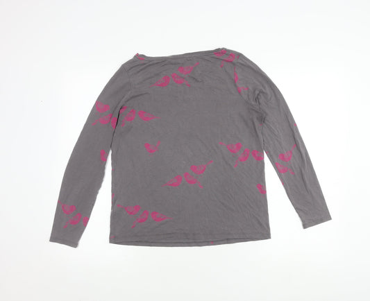 Boden Women's Grey Bird Print Long Sleeve Top Size 8