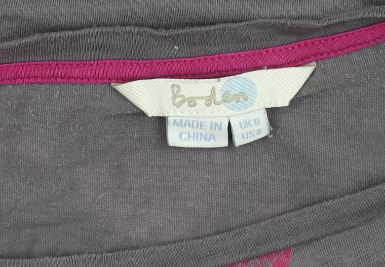 Boden Women's Grey Bird Print Long Sleeve Top Size 8