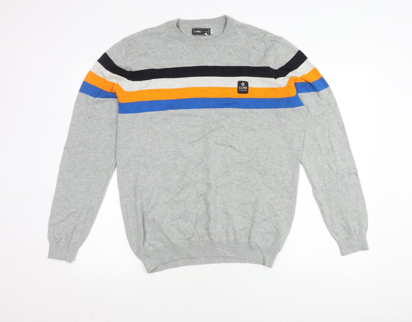 Jack & Jones Mens XL Grey Striped Knit Pullover Jumper