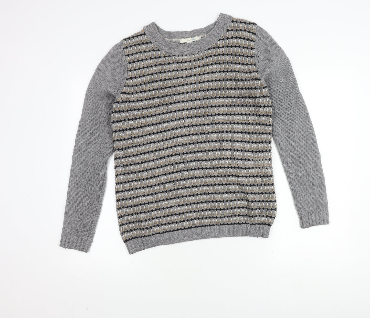 Boden Women's Grey Striped Wool Pullover Jumper Size 12