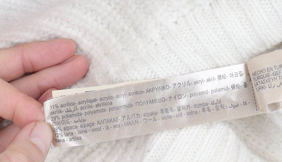 Massimo Dutti Women's Ivory Roll Neck Jumper XS