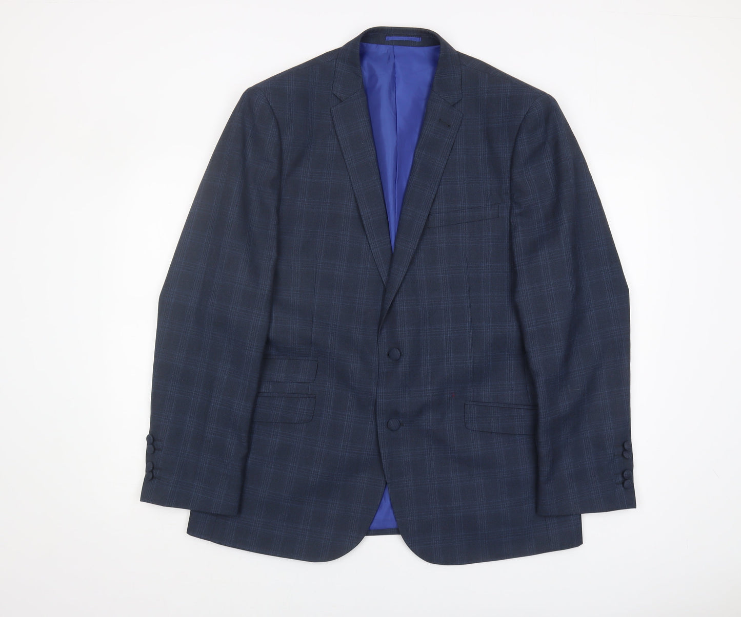 Fellini Men’s Navy Checked Blazer 44R Tailored Fit
