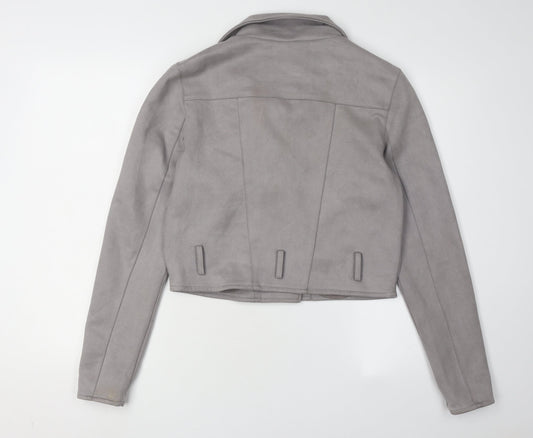 PrettyLittleThing Grey Biker Cropped Jacket - Size 8