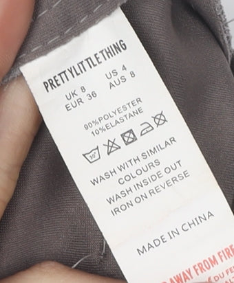 Close-up detail of PRETTYLITTLETHING Grey Biker Cropped Jacket -, size 8