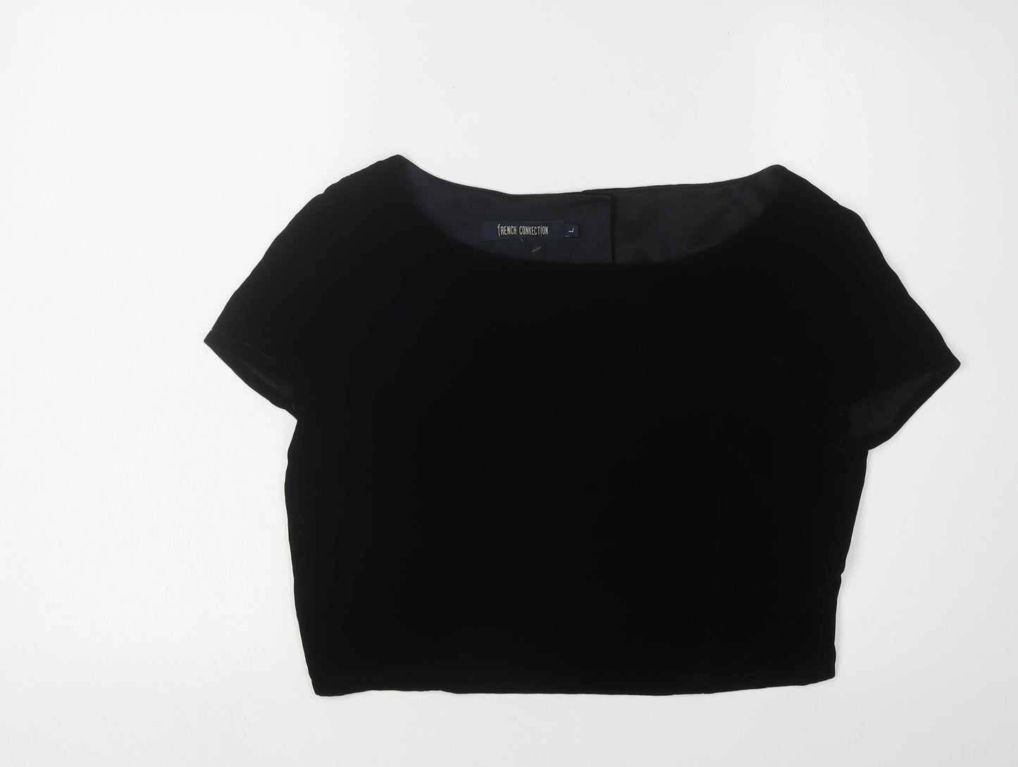 French Connection Women's Black Cropped Velvet Blouse L