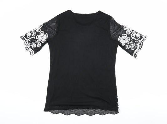 Anna Rose Women's Black Bell Sleeve Embroidered Blouse M