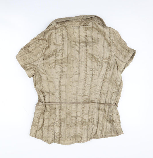 J.Taylor Women's Beige Button-Up Blouse Size 16