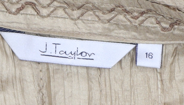 J.Taylor Women's Beige Button-Up Blouse Size 16