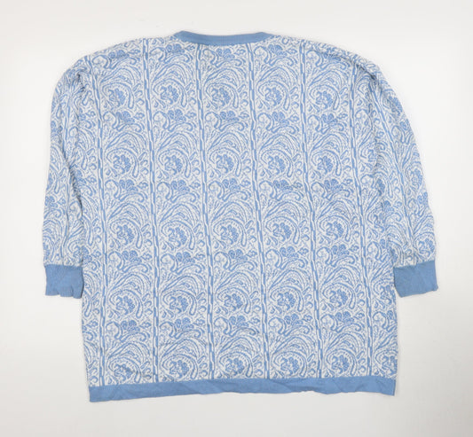 Pringle Women's Blue Cotton Floral Pullover Jumper S