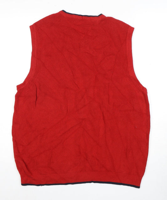 Tommy Hilfiger Men's Red Vest, Size L, Embroidered Cotton Knit