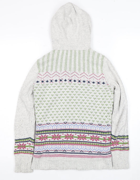 Fat Face Girls Grey Fair Isle Full Zip Hoodie - Size 10 Years