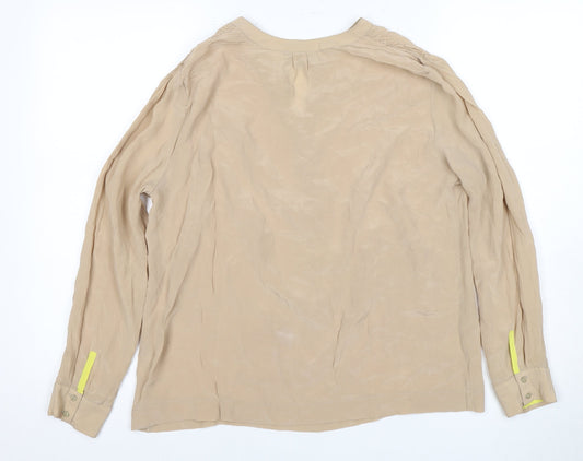 Fyvus Women's Beige Silk Long Sleeve Blouse Size S