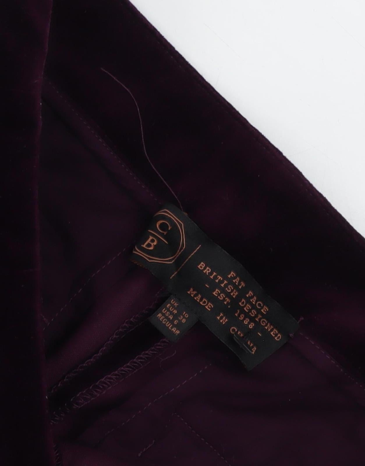 Fat Face Women's Purple Velvet Cropped Trousers UK 10