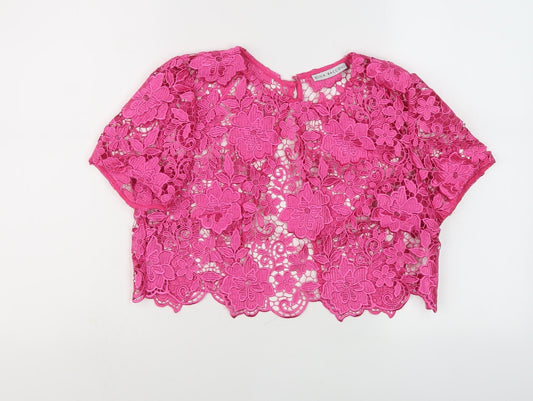 Gina Bacconi Women's Pink Lace Cropped Jacket Size 12