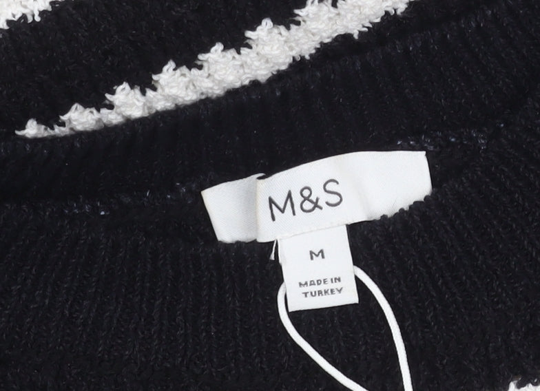 Marks and Spencer Women's Black Knitted Striped Dress M