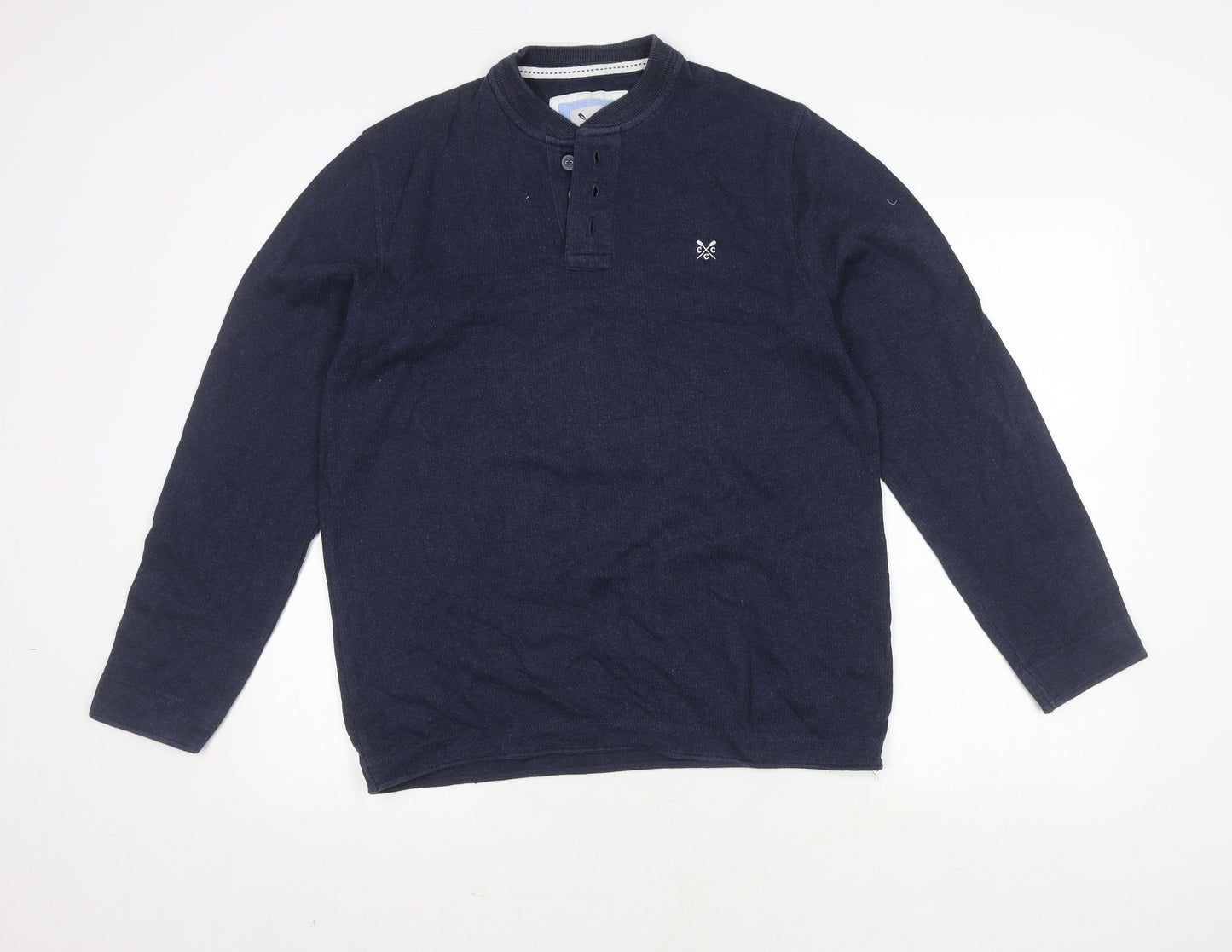 Crew Clothing Co. Men's Blue Henley Long Sleeve Tee, M
