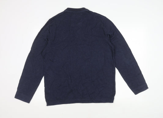 Crew Clothing Co. Men's Blue Henley Long Sleeve Tee, M