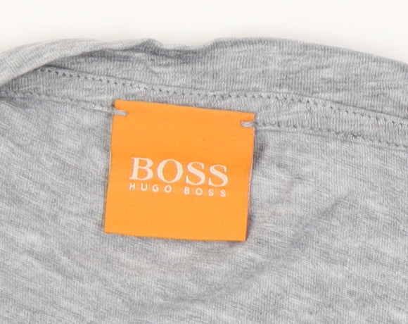 Hugo Boss Men’s Grey Crew Neck T-Shirt, Size L, Logo Accent