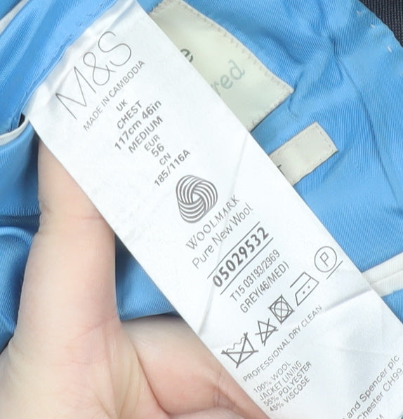 Marks and Spencer Men's Grey Suit Jacket 46R Single-Breasted