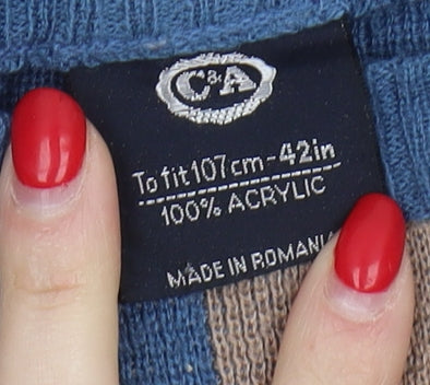 Close-up detail of C&A Men's Blue Striped jumper XL