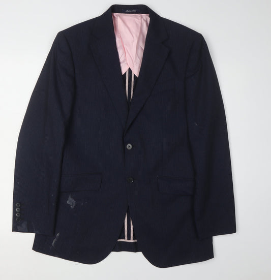 Charles Tyrwhitt Men's Blue Striped Blazer, Size 38R