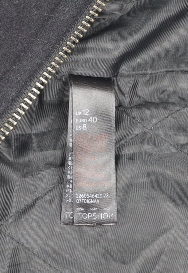 Topshop Women's Black Wool Overcoat - Size 12