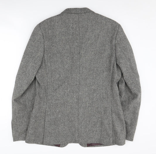 Moss London Men’s Grey Wool Blazer, Size 40, Regular Fit