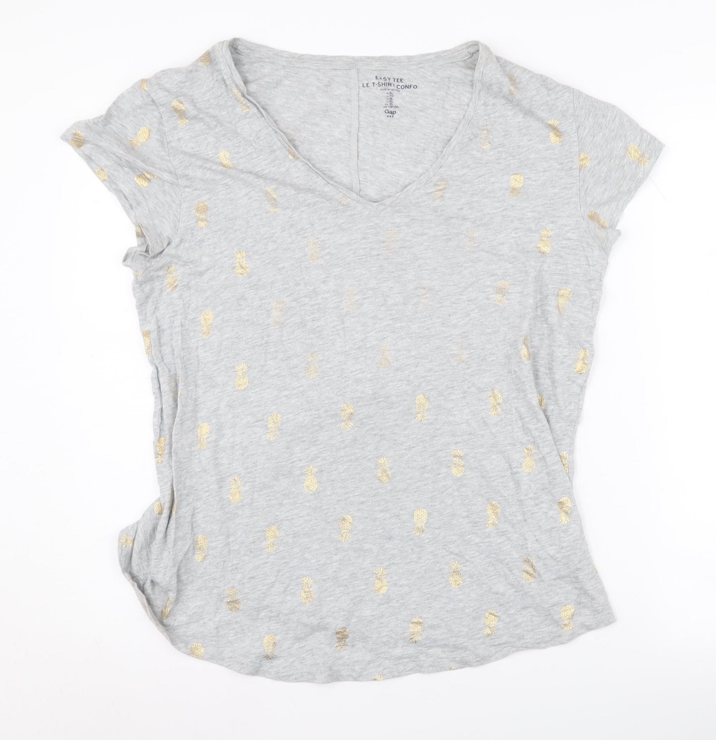 Gap Women’s Grey Glitter Pineapple Easy Tee T-Shirt XL