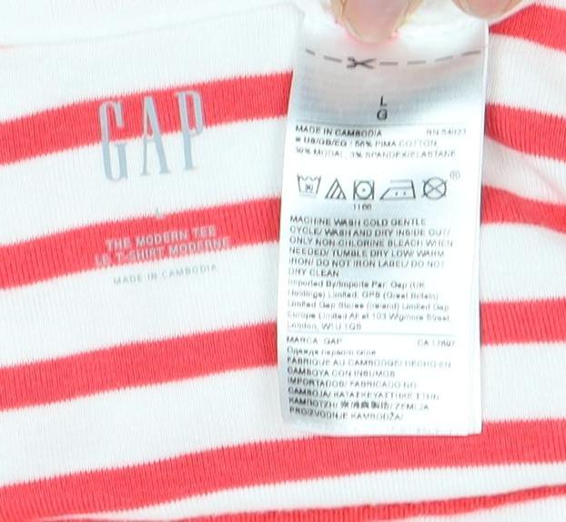 GAP Women's Red Striped T-Shirt, Size L, 3/4 Sleeve