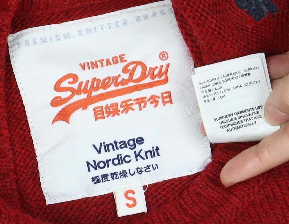 Superdry Men's Red Fair Isle Knit Jumper, Size S