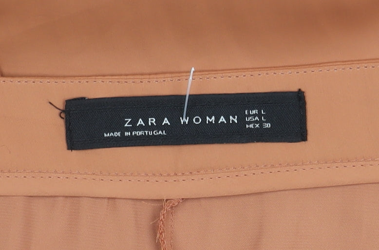 Zara Women Beige Wide-Leg Trousers L Relaxed Fit