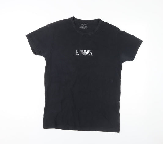 Emporio Armani Men's Black T-Shirt, Medium, Logo Design