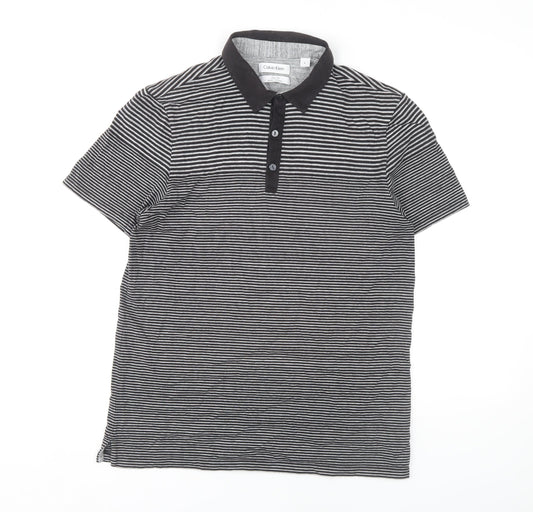 Calvin Klein Men's Black Striped Polo Shirt L