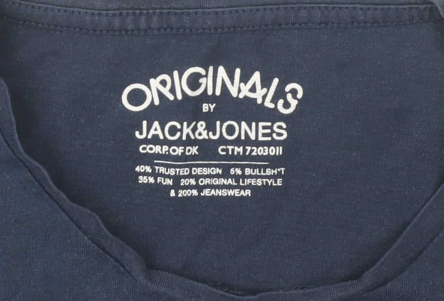 Jack & Jones Men's Blue M Graphic Cotton T-Shirt