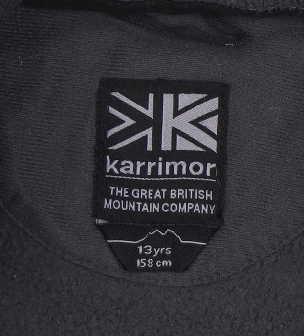 Brand and care label for Karrimor boys’ black fleece jacket 13 years
