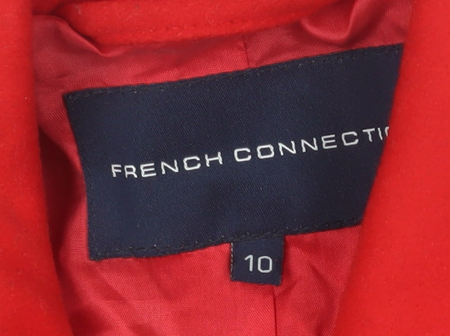 Brand and care label for French Connection Women's Red Wool Pea Coat, size 10