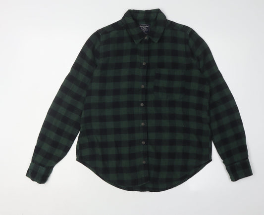 Abercrombie & Fitch Women's Green Check Button-Up Shirt XS