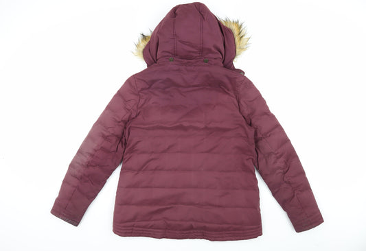 FatFace Women's Red Puffer Jacket Size 14 Fur Hood