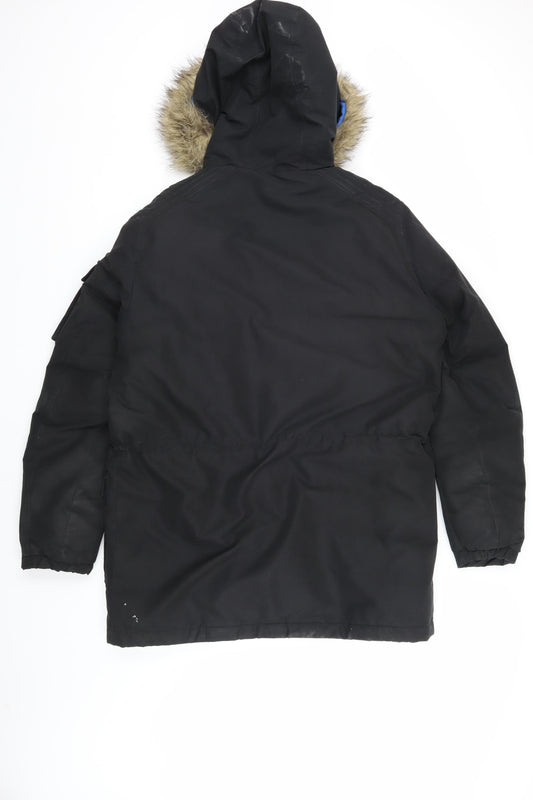 Jack & Jones Men's Black Parka Coat M, Fur Hood