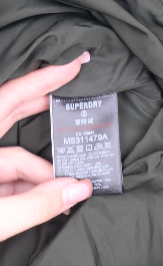 Superdry Men's XL Green Puffer Jacket with Hood